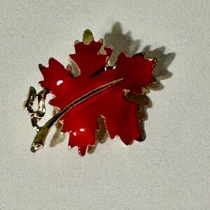 Vintage Mamselle Red EnamelLeaf Brooch.